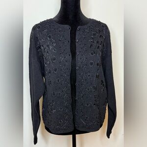 Vintage 90’s Tiara black beaded cardigan sweater special occasion party PL EUC
